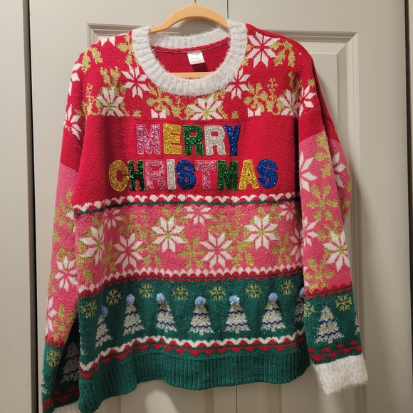 Holiday Time Colorful Christmas Sweater - Red, Green, White, Pink - Picture 1 of 3